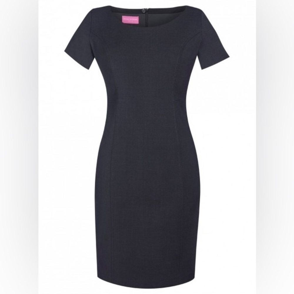 Brook Taverner Teramo Short Sleeve Wool Blend Black Midi Dress, size 12 Long